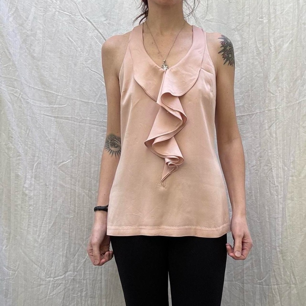 Pink bamboo‎ ruffle sleeveless blouse by Boston Proper